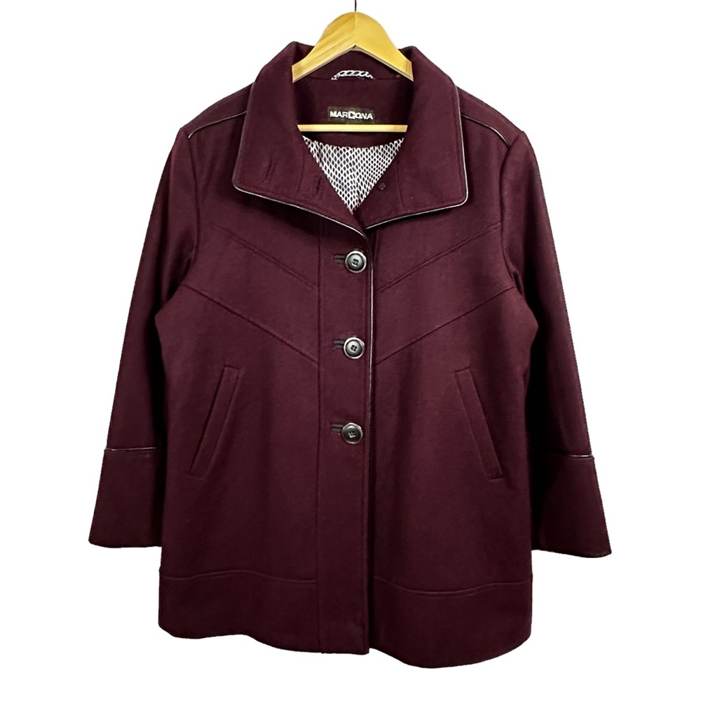 Marcona Women’s Wool Blend Winter Jacket Burgundy Single Breasted Pockets